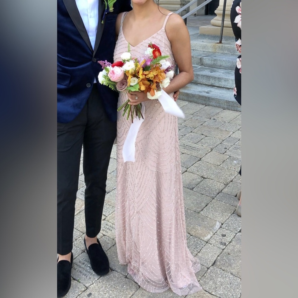 Adrianna Papell Elegant Soft Pink/Beige Evening Gown